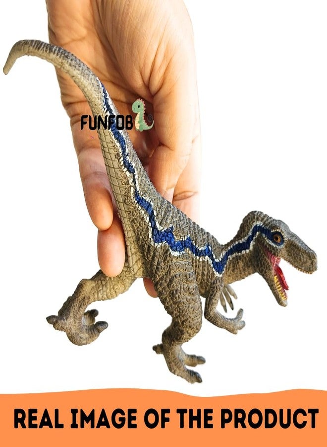 FUNFOB Dinosaur Toy Figure Width - 15cm Velociraptor Dinosaur Toy for Kids & Adults PVC Multicolour | Light Grey Blue Line Dino SML - Image 2